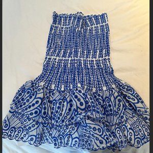 NWT Megan Ruffled Eyelet Mini Dress Blue and White Strapless
